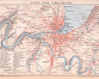 Map of Geneva, Switzerland from 1890