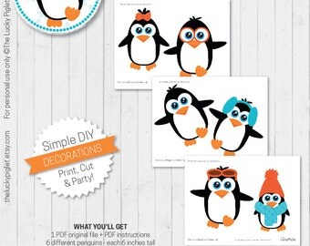 PENGUIN BIRTHDAY INVITATION and Party Decoration by TheLuckyPiglet