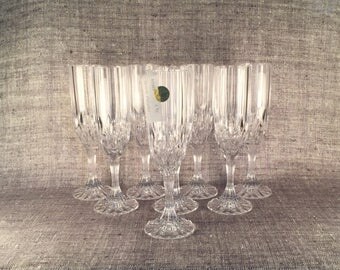 Set of Eight Bretagne Lead Crystal Champagne Flutes by Cristal d'Arques in Original Boxes