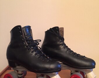 Men's Vintage Black Leather Roller Skates Size 10.