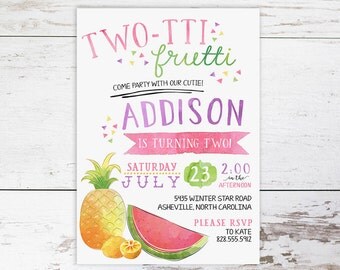 Two-tti Frutti Birthday Invitation, Second Birthday, Custom Invitation // Printed or Digital //