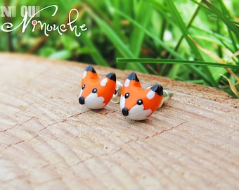 Stud Earrings / Stud mini Red Fox (fimo) small little fox Fox head