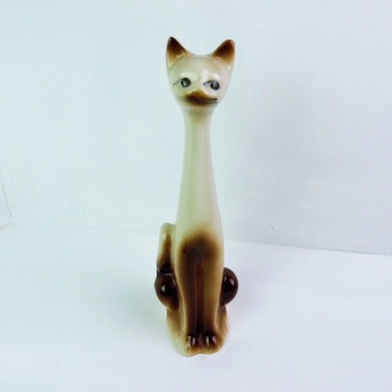 Siamese cat figurine tall Mid century ornament long necked