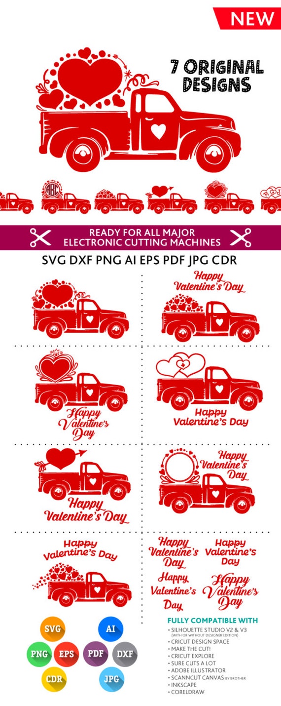 Valentines Old Truck Svg - Layered SVG Cut File - Get Free Script Fonts