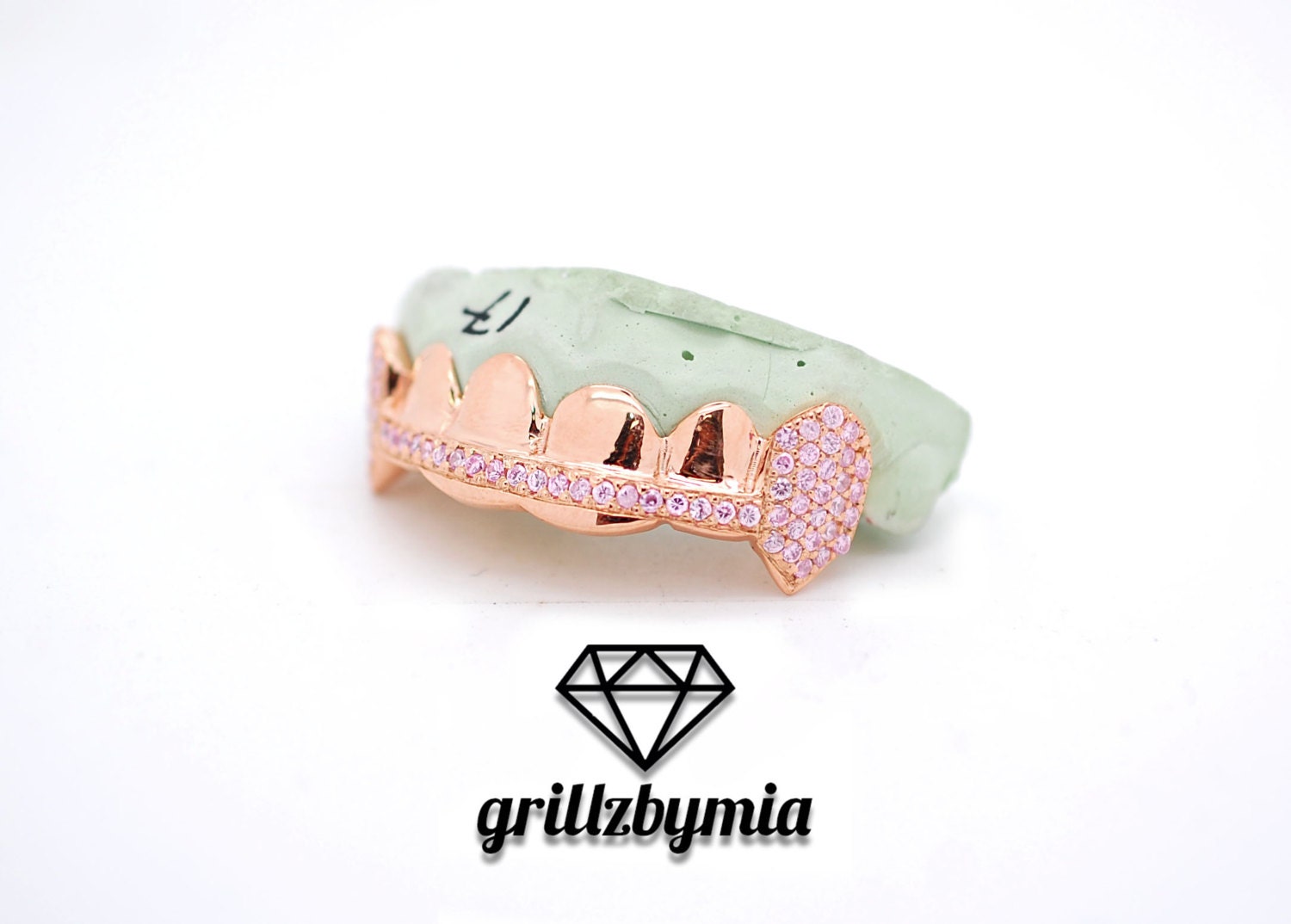 Custom 6 Piece 10k Rose Gold Grillz Bar Grillz w/ Pink CZ Lab