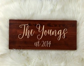 Last Name Sign, Family Established Sign, Wedding Gift, Front Door Sign, Custom Last Name, Wedding Name Sign, Engagement Photo Signs,