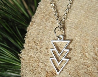 Sterling Silver Triple Arrow Triangle Geometric Necklace