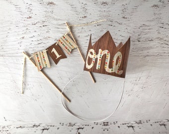 Cake Smash Outfit Boy- Boy 1st Birthday Cake Topper and Smash Cake Crown, Boy First Birthday Hat, Birthday Boy Cake Topper, One Cake Topper