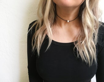 Black pearl choker necklace, small pearl choker, black choker, black choker necklace, pearl necklace
