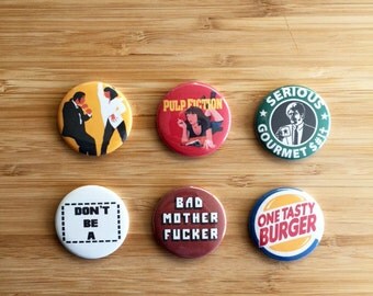Pulp Fiction Pinback Button Set, Pulp Fiction Birthday Gift, Quentin Tarantino, Samuel L Jackson, 90s Movies, Pulp Fiction Accessory