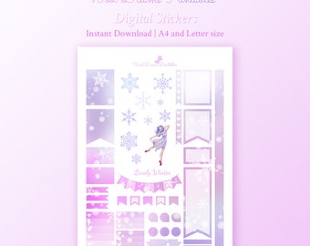 Lovely Winter Stickers, ballerina sticker, full box stickers, diy sticker, pastel stickers, digital printable, erin condren planner
