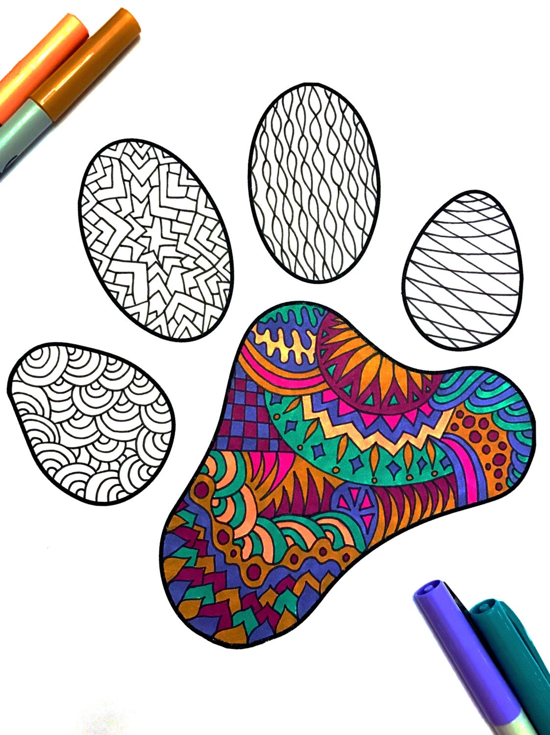 Paw Print PDF Zentangle Coloring Page