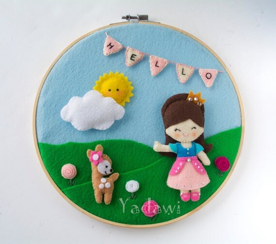 Felt Wall Decor 3D Felt Princess Art Hoop. Felt Nursery Wall