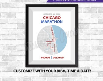 Chicago Marathon- Digital File & Print options available, Custom Map, Race Map, World Marathon Majors, GPS Map, Running Map, Race Results
