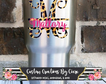 Cheetah Letter Vine Monogram Decal - Cheetah Monogram decal - Yeti Decal - Car Decal - Name decal - Letter Decal - Name Sticker - Monogram