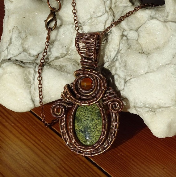 SERPENTINE HEALING pendant / Wire Wrapped pendant / wire wrapped jewelry / Healing Pendant / Boho / Bohemian jewelry / Steampunk by GemOfHarmony steampunk buy now online