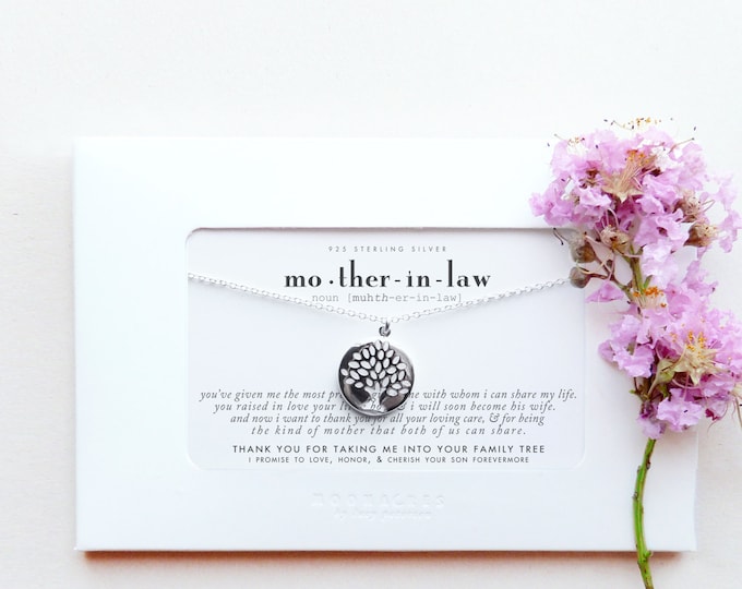 Mother-in-Law | Mother In Law Wedding Thank You Gift From Bride to Groom's Mother Family Tree of Life Sterling Silver Necklace Poem Message