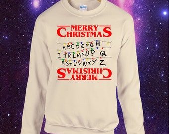 Stranger Things inspired Christmas Jumper Sweatshirt Xmas Upside Down Lights Cult Eleven