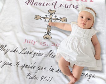 Personalized Christening Blanket - Baptism Blanket - Christening Gift for Girls - Baptism Gift Girl - Custom Baby Blanket - Newborn Gift