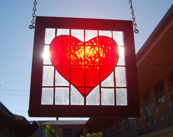 Items similar to Heart stained glass panel modern on Etsy