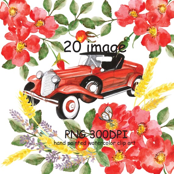 Watercolor Flowers Clipart Wedding Floral Rustic Car Diy Invites Vintage Invite From MilaWorldDesign On Watercolor Flowers Clipart Wedding Floral Rustic Car Diy Invites Vintage Invite From MilaWorldDesign On