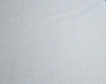 White Snowflakes with Silver Sparkles on White Cotton Fabric