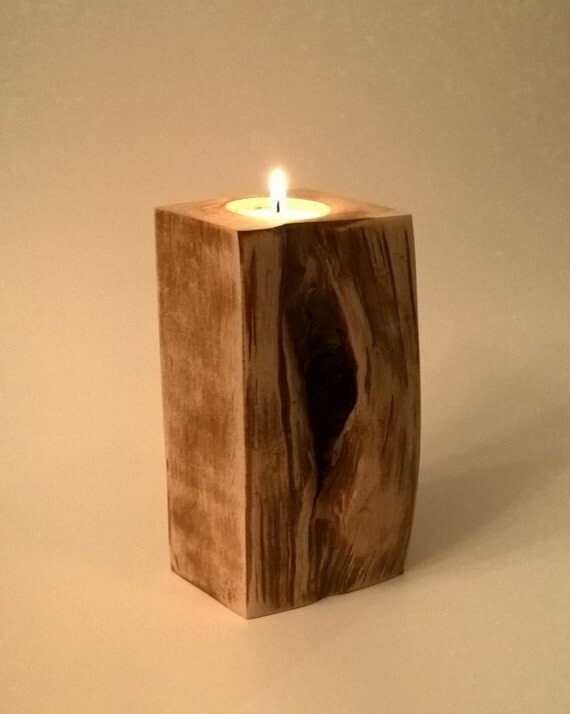 Rustic Wood Tea Light Candle Holder