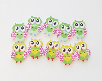 Wooden Button Sewing Buttons Painted Wood OWL Button Wood Buttons Kids Buttons Childrens Button bird Button baby Button girls Button