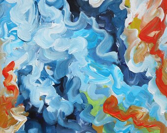 Small Abstract Painting, Blue Original Artwork on Canvas 12x12 Modern Painting, Contemporary Art, Acrylic Wall Art Canvas by Olga, Gift Idea
