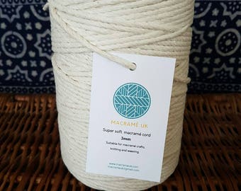 Cordon de 3mm en macramé / corde de coton / coton ficelle / coton macramé / bricolage en macramé / coton macramé UK