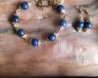 Lapis Lazuli halfedelsteen armband met oorbellen
