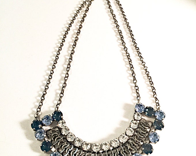 Stunning statement Swarovski crystal denim blue ombre necklace jewelry! Adjustable bib collar necklace, seen on Rachel Zoe US magazine!