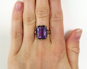 Vintage 9ct Yellow Gold Solitaire Amethyst Ring (Hallmarked Birmingham 1975)