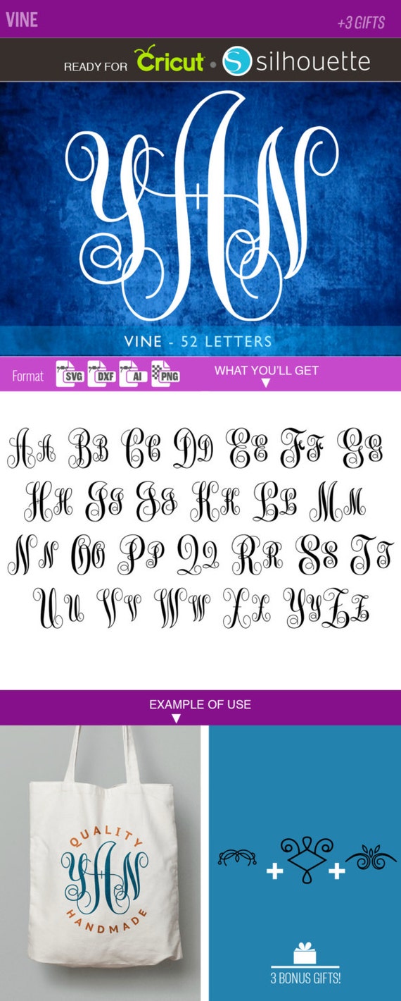 Download VINE MONOGRAM font SVG Letter Wedding interlocking 3 by ...