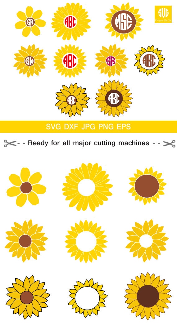 Download Sunflower SVG, Sunflower Monogram SVG, SVG Files, Flower ...