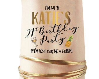 21st Birthday Party Tattoo - Birthday tatoos - Metallic gold tattoo pineapple - If Im lost buy me a drink - personalized tattoo custom name