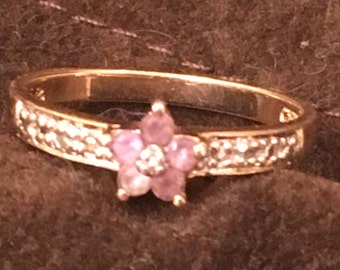 Amethyst in Sterling Silver - Gold Plated - 925 - Size 8