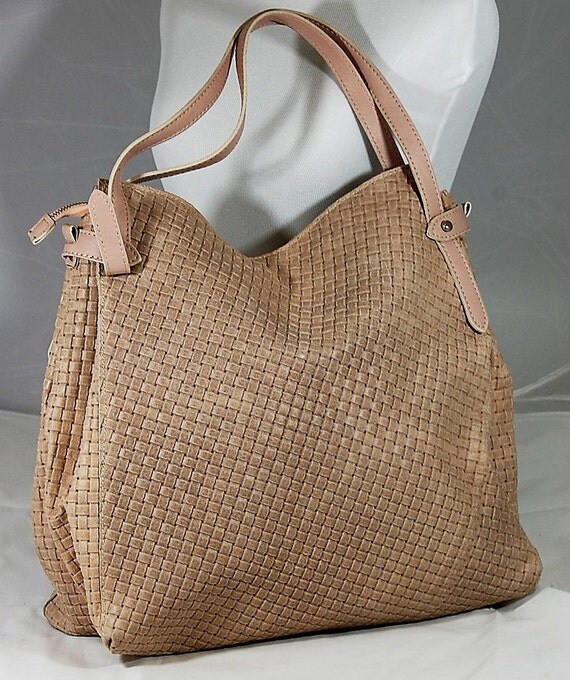 Italian beige woven leather handbag with by VittoriaPacini