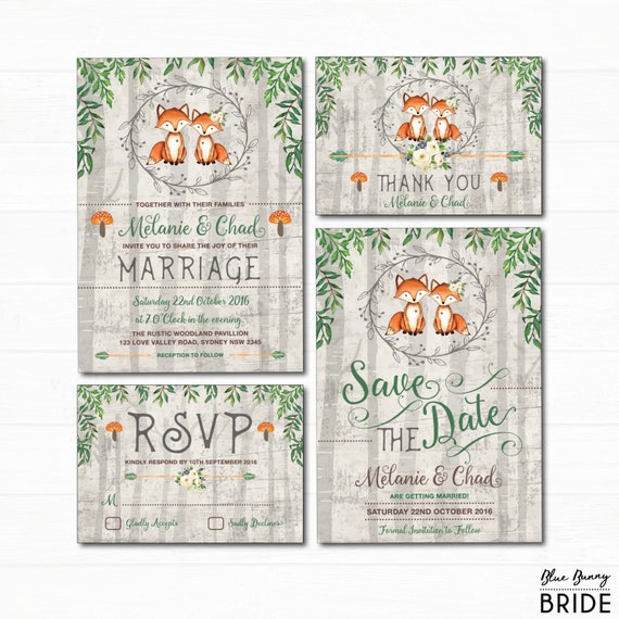 Woodland Fox Wedding Invitation Set Rustic Forest Watercolor Woodland Fox Wedding Invitation Set Rustic Forest Watercolor