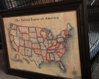 Framed Push Pin World Map-Custom Handmade U.S. Frame; Color Scheme Options for Frame and Map; 24 x 36
