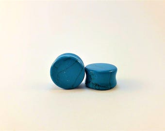Turquoise ear plugs dilator 14mm 10mm, carved turquoise dilator, healing stone dilators, natural stone plugs, blue ear plugs, blue dilators