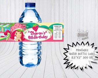 Strawberry shortcake water bottle labels, Strawberry shortcake birthday labels, Strawberry shortcake printable bottle labels, Strawberry
