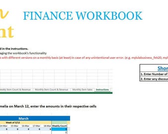 Fashion Consultant Finance Workbook - Revenue, Item Sales, Expenses, Profit Management and More - Excel Finance Spreadsheet 2017