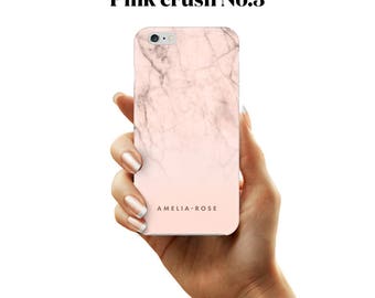 Pink marble initial phone case for iPhone and Samsung Galaxy devices.