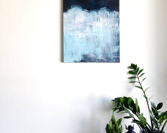 Abstract painting 'Iceberg' ORIGINAL, acrylic on canvas, free shipping, landscape, black, white, blue, iceberg, dark, bright, cold