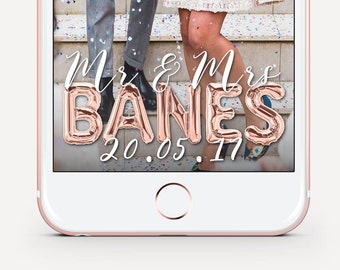 Rose Gold Wedding Snapchat Geofilter, Foil Balloon, Wedding Geofilter, Snapchat Wedding Filter, Snapchat Wedding Filter With Balloon Letters