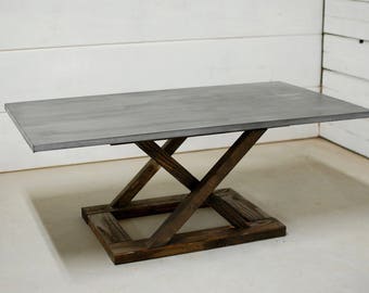 Zinc Table Top, Industrial Wood Zinc Coffee Table, Living Room Furniture, Wood Furniture, Zinc Coffee Table, Farmhouse Decor - FREE Ship