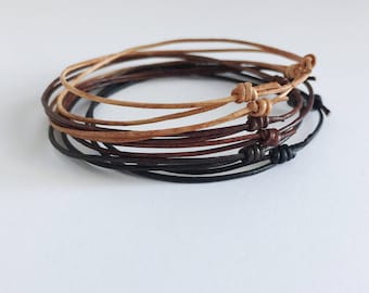Leather cord bracelets Thin Leather bracelet Mens Bracelet Cuff Bracelet Adjustable bracelet leather jewelry for men gift for him mens gift