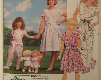 Vintage 1987 Butterick pattern #4889 children’s/girl’s sizes 12/14 dress & jumpsuit w/matching Cabbage Patch Kids outfit