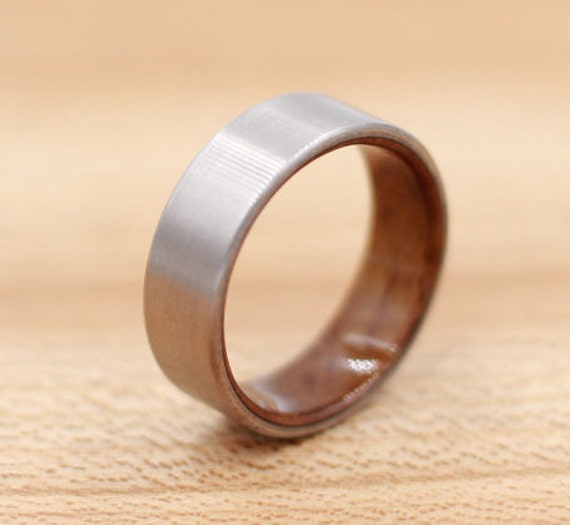 Titanium Ring Lined with Teak Wedding Band Unique Wedding